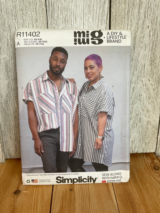 Simplicity MIMI G R11402 Unisex Shirt in 2 Lengths Size XS-XXL Pattern UNCUT FF