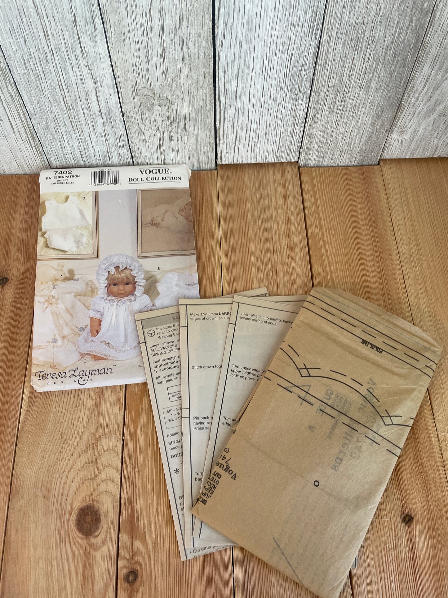 Vogue 7402 Doll Collection 14"-16" Doll Layette Pattern UNCUT FF