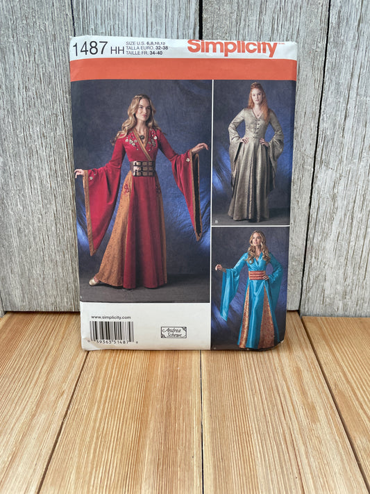 Simplicity 1487 1009 Medieval Renaissance Cosplay Fantasy Gown Cersei Costume Pattern Size 6-12 UNCUT FF Halloween