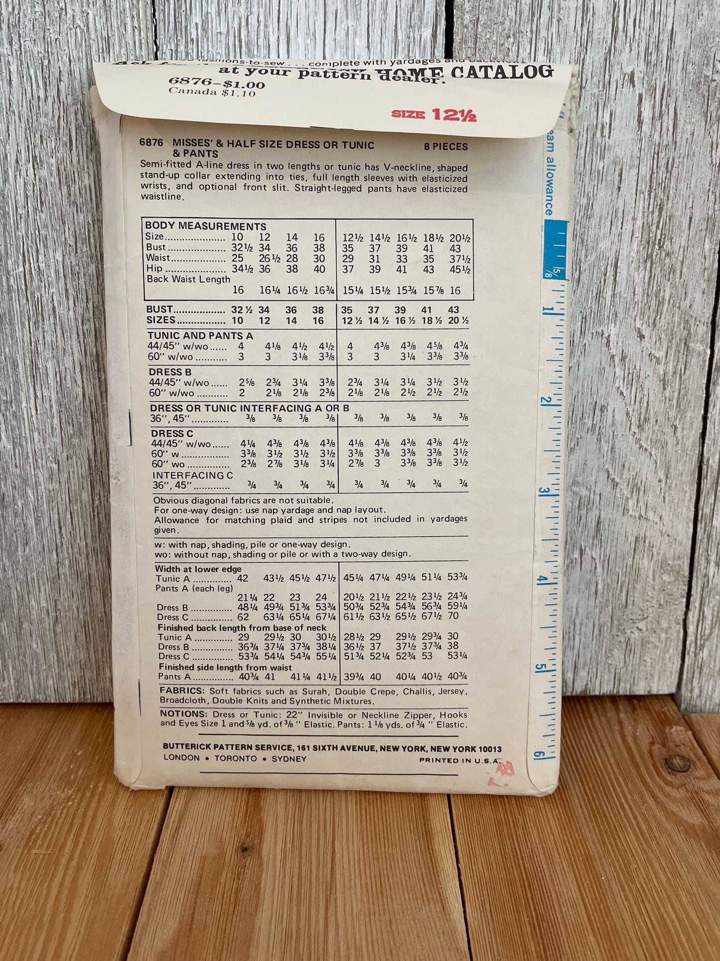 Buttrick 6876 Half Size Dress Tunic Pants Size 12.5 Pattern UNCUT FF