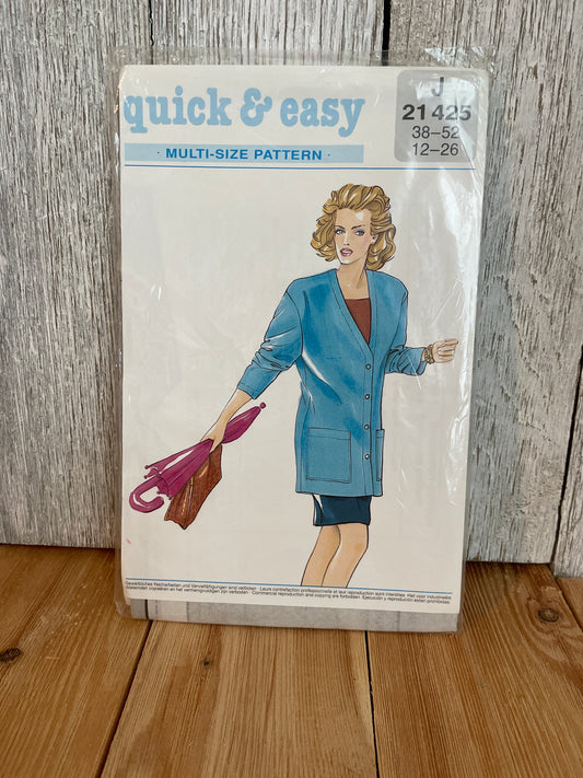 Neue Mode Quick and Easy Cardigan Jacket Pattern J 21 425 12-26  UNCUT FF SEALED