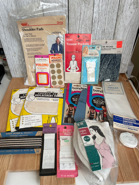 Vintage NOS Bra, collar, patches, pockets Bra making supplies Hardwear and accessories Replacement Pieces Findings Sewing Pick your Notion
