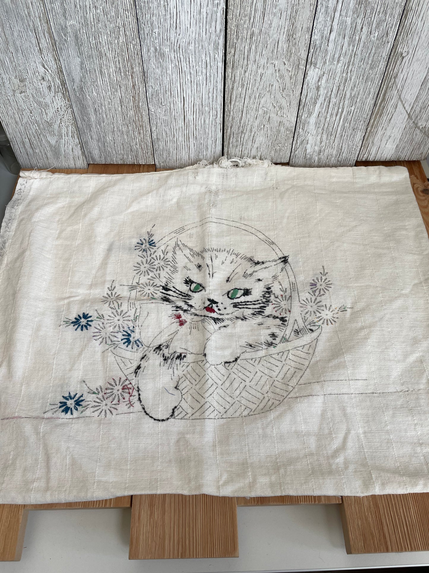 Abandon Project Embroidery Lot of 2, Cherries Towel and Cat Pillowcase