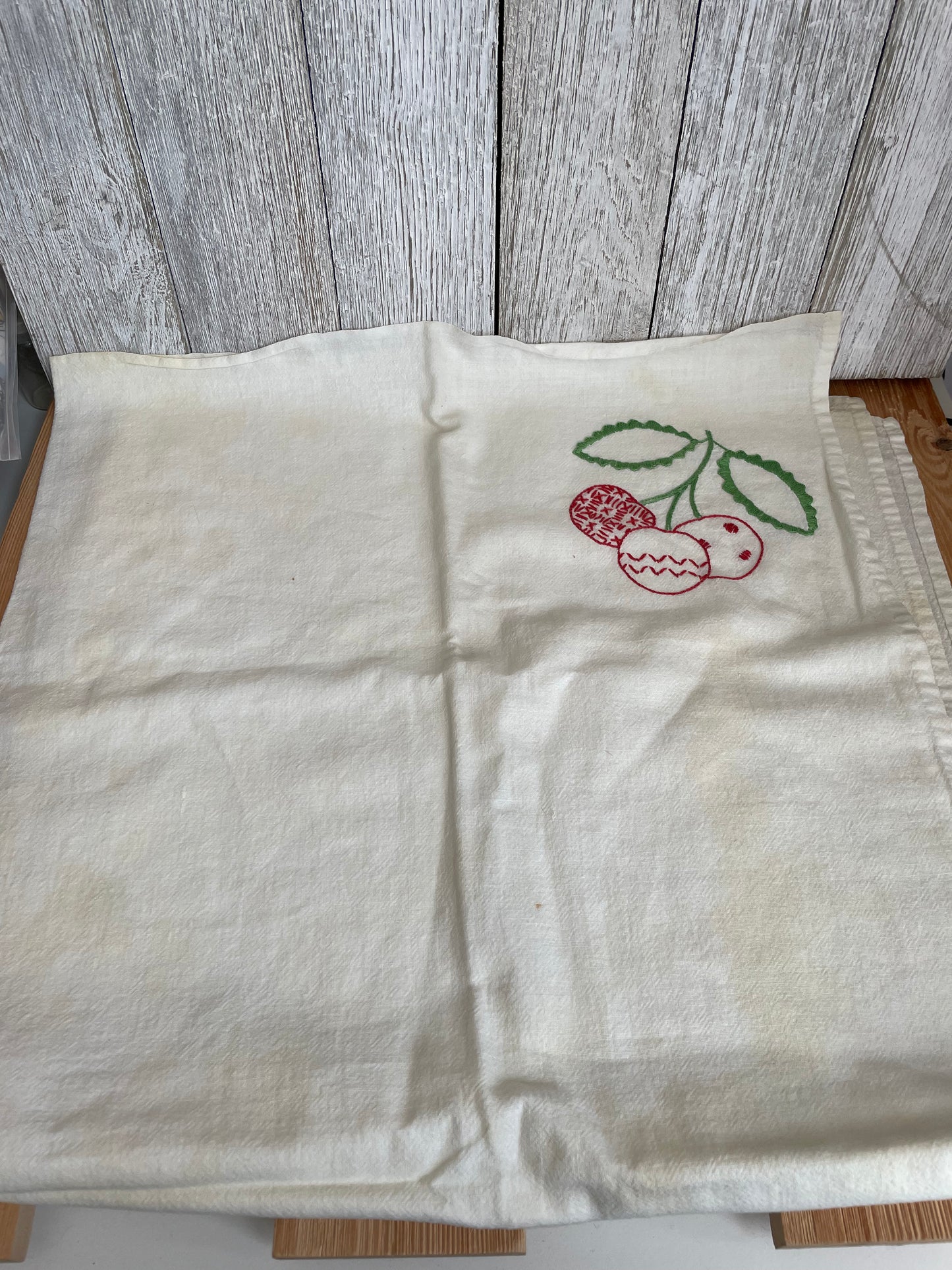 Abandon Project Embroidery Lot of 2, Cherries Towel and Cat Pillowcase