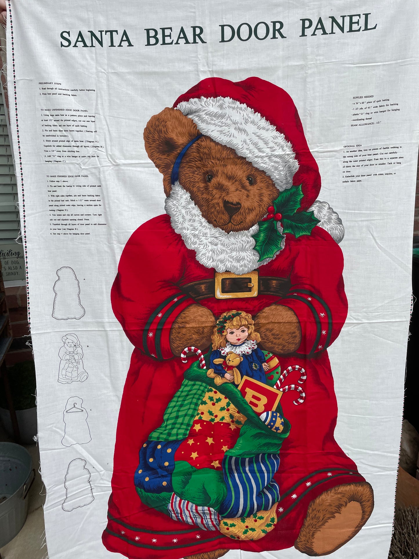 Vintage Santa Bear Door Panel VIP Uncut 100% Cotton Fabric Christmas