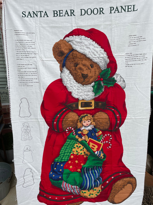 Vintage Santa Bear Door Panel VIP Uncut 100% Cotton Fabric Christmas