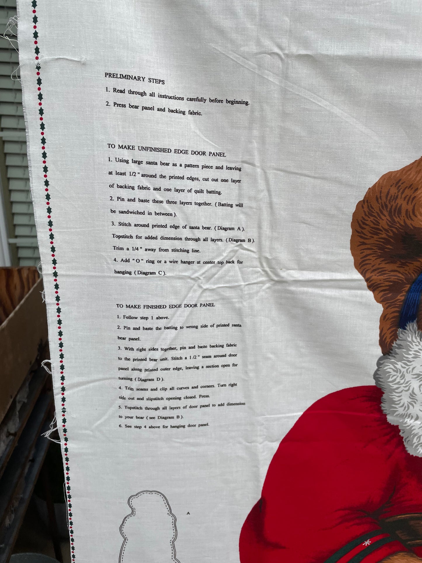 Vintage Santa Bear Door Panel VIP Uncut 100% Cotton Fabric Christmas