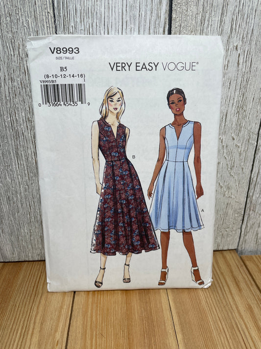 Vogue V8993 Misses Petite V Neck Pleated Dress Size 8-16 Uncut FF Sewing Pattern