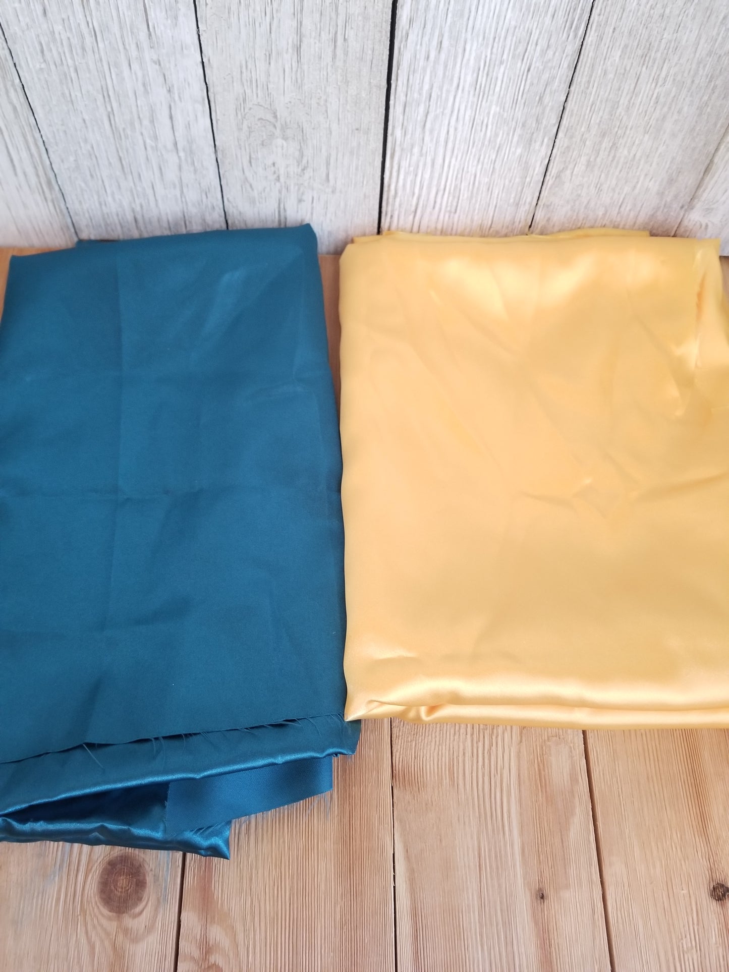 Satin Fabric Bundle Turquoise Green and Sunflower Gold