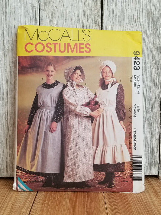 McCalls 9423 Prairie Dress Bonnet Apron Costume Halloween Pattern Size Med 12-14 UNCUT FF