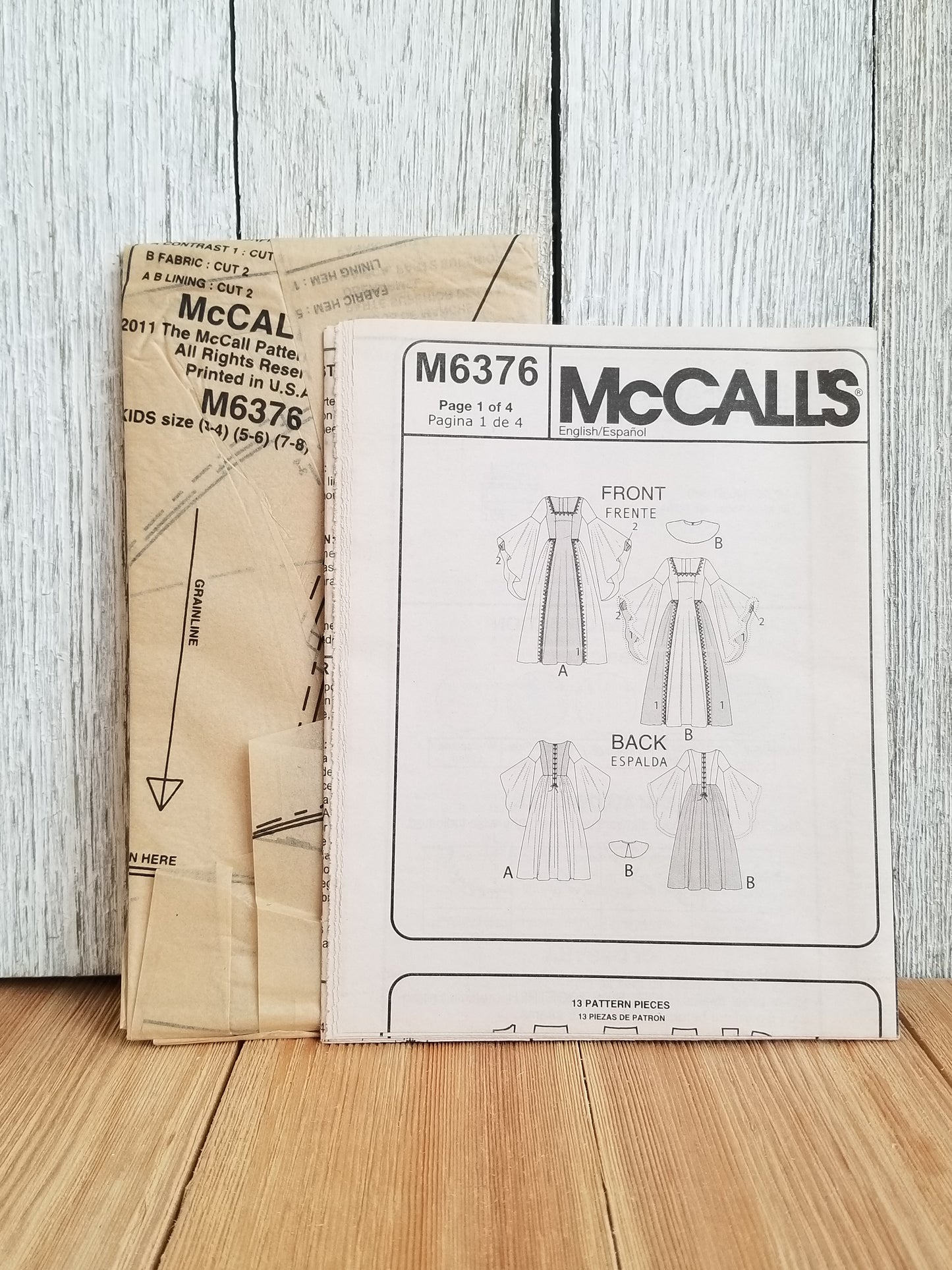 McCalls M6376 Medieval Theatre Princess Gown Wide Sleeves Costume Halloween Pattern Size Kids 3-8 UNCUT FF