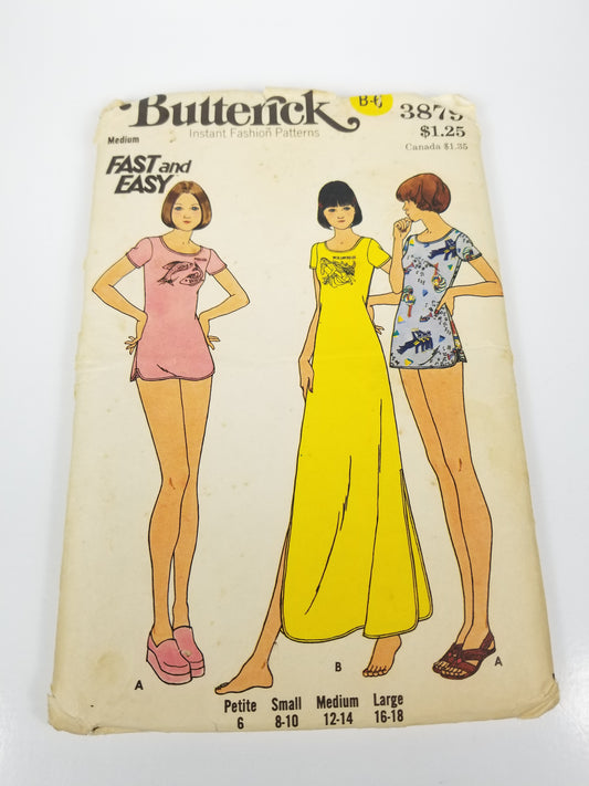 Butterick 3879 Misses Nightshirt Bikini Briefs Iron On Transfers Included Pattern Uncut FF