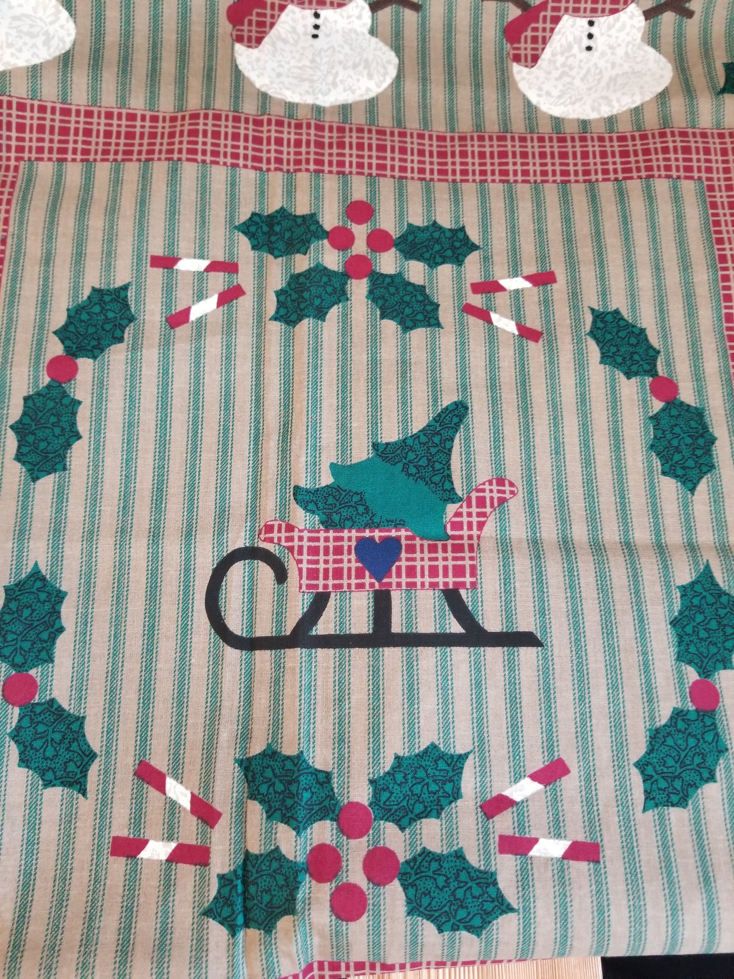 Vintage Wamsutta 100% Cotton Fabric Panel Christmas Snowman Sampler Gingerbread Men UNCUT