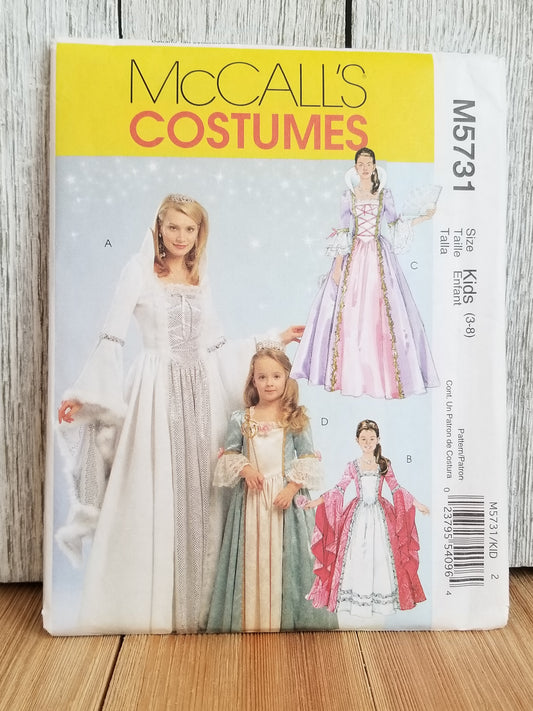 McCalls M5731 Princess Gown Fairy Godmother Costume Halloween Pattern Size Kids 3-8 UNCUT FF