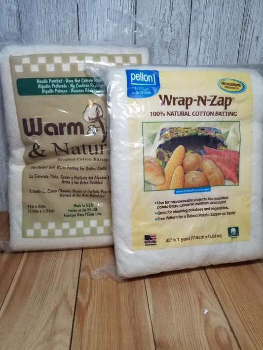 Cotton Batting Warm and Natural Wrap N Zap 45"x60" NEW (U PIC STYLE)