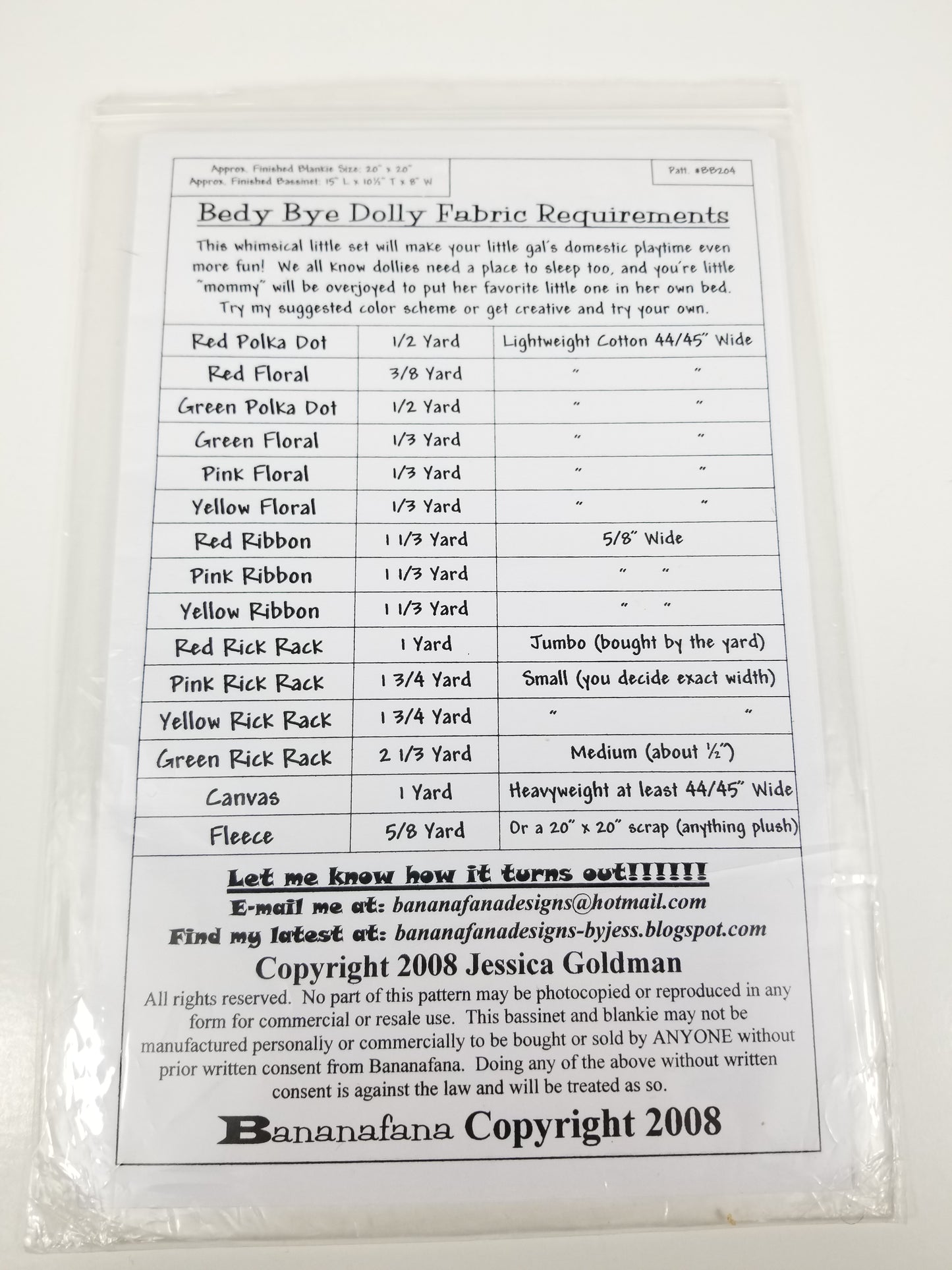 Bananafana Babe Dolly Bassinet Sewing Pattern Dolly Blanket Pattern