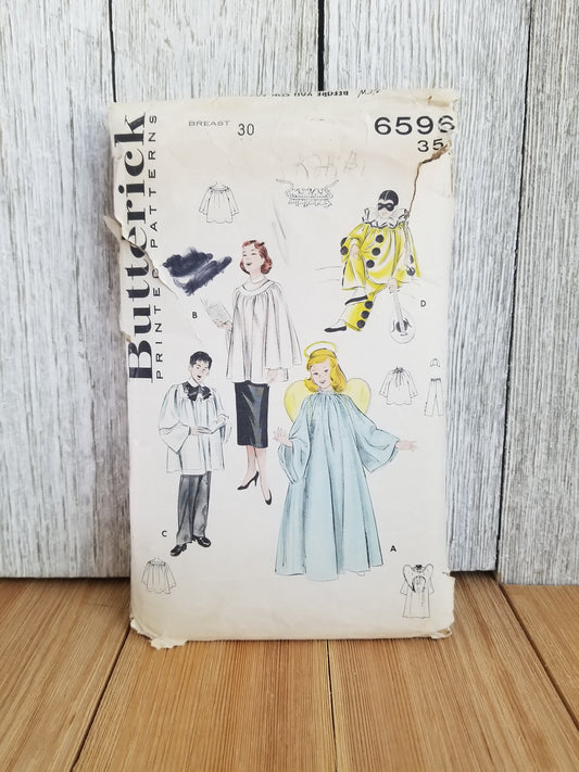 Butterick 6596 Angel, Clown, Choir Costumes Halloween Patterns Complete Size 10-12 Bust 30 Vintage 1954