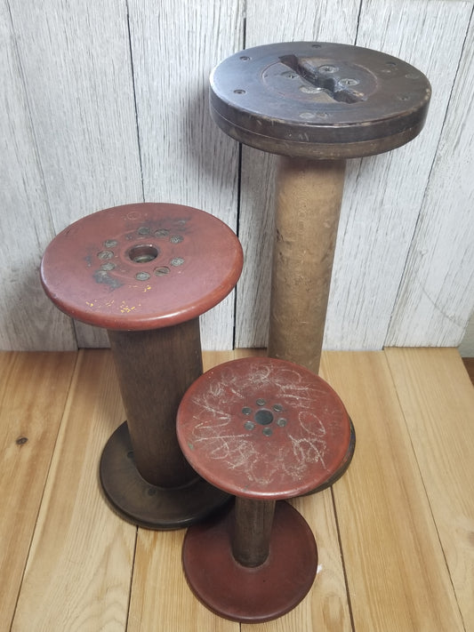 Vintage Industrial Wood Textile Thread Bobbins Spools Empty Primitive Cottagecore Farmhouse