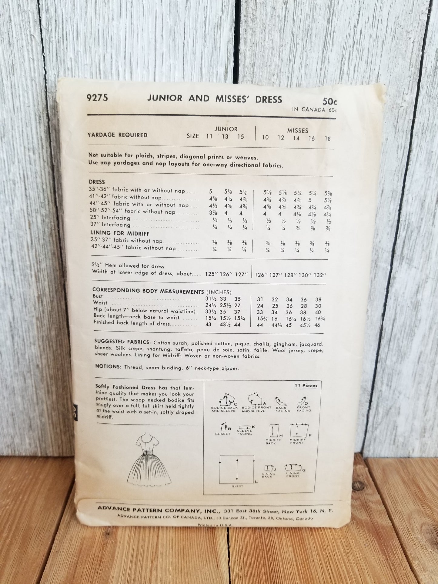 Advance 9275 Vintage Sewing Pattern Full Skirt Scooped Bodice Dress Size 14 Complete