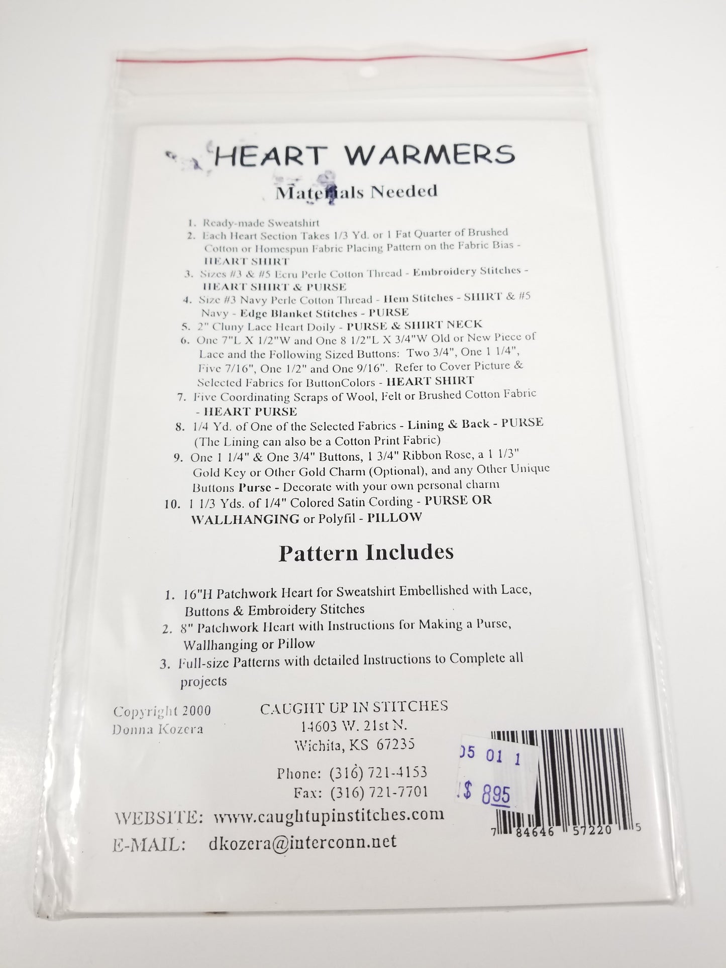 Caught up in Stitches Heart Warmers 16" and 8" Applique Patchwork heart Pattern UNCUT