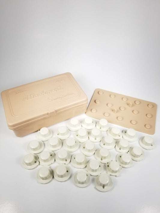 Deluxe Zigzag Sewing Machine Attachments 29 attachments box and plate