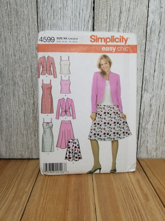 Simplicity 4599 Misses Dress Top Skirt Jacket Sizes 8-14 Uncut FF Sewing Pattern
