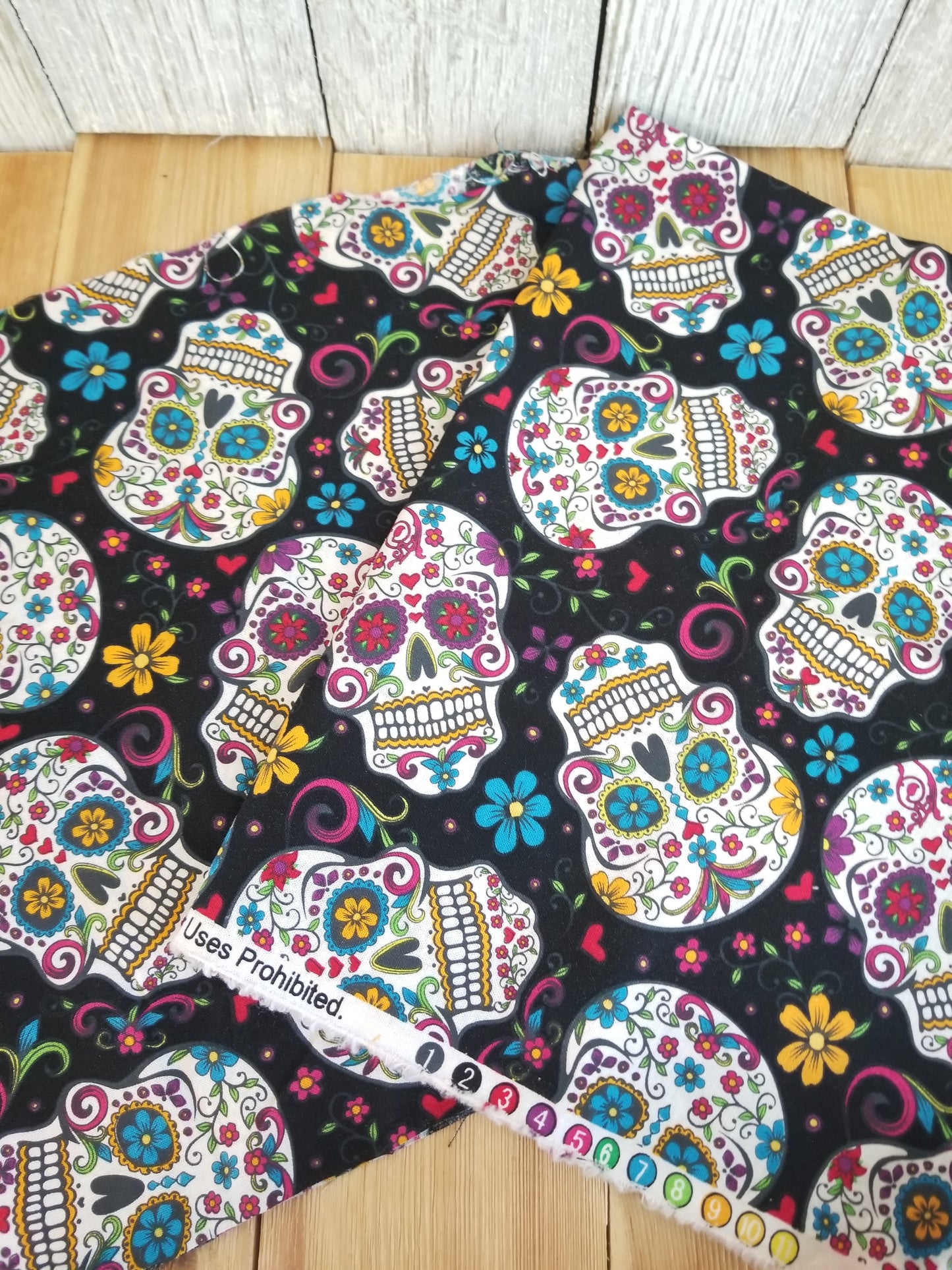 2000's Style Lot 100% Cotton Fabric Peace Sign, Smiley Face Emoji, Day of the Dead Skull, Hearts