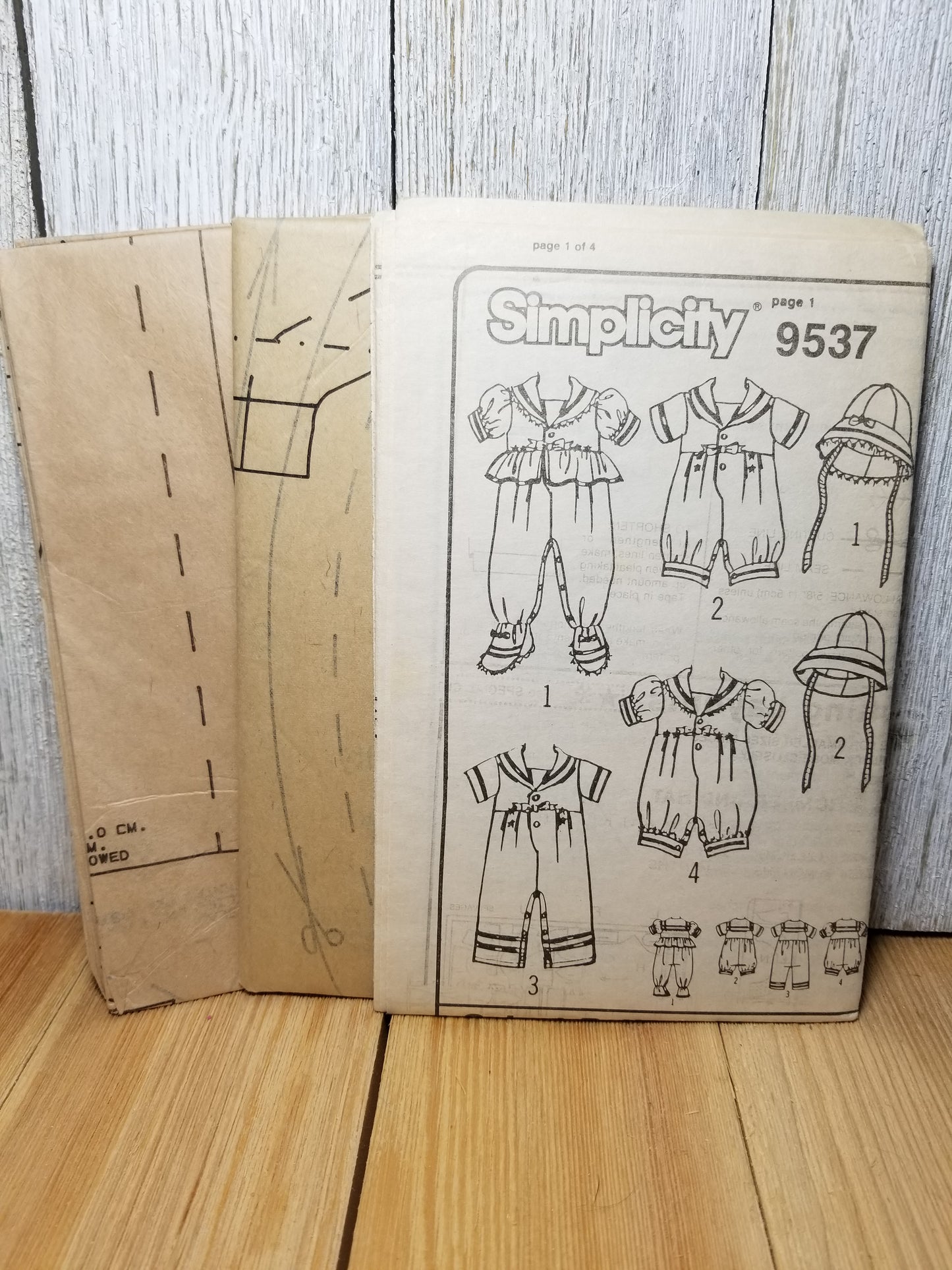 Simplicity 9537 UNCUT FF Baby Toddler Sailor Suits One Piece Rompers Shorts or Long Legs Short Sleeves Sun Hat