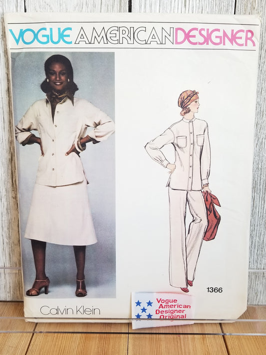 Vogue 1366 With Original Vogue Label Calvin Klein Misses Jacket Pants Skirt and Shirt Vintage Sewing Pattern Size 10 Uncut FF with vogue label