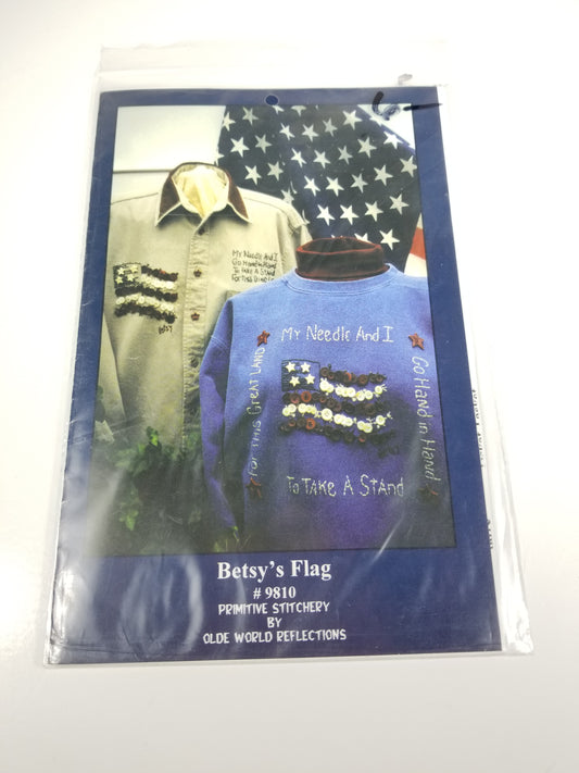 Betsy's Flag #9810 Primitive Stitchery Button Embroidery Pattern Holiday freedom Uncut