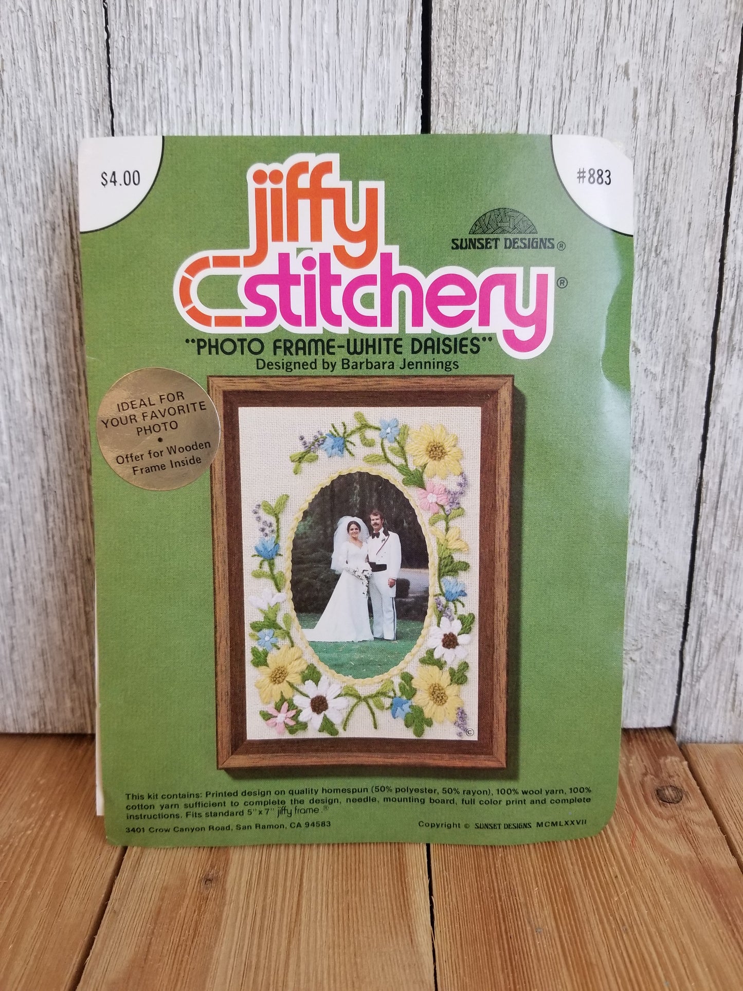 Jiffy Stitchery Photo Frame Yellow Daisies Purple Thistles Full Kit Unopened