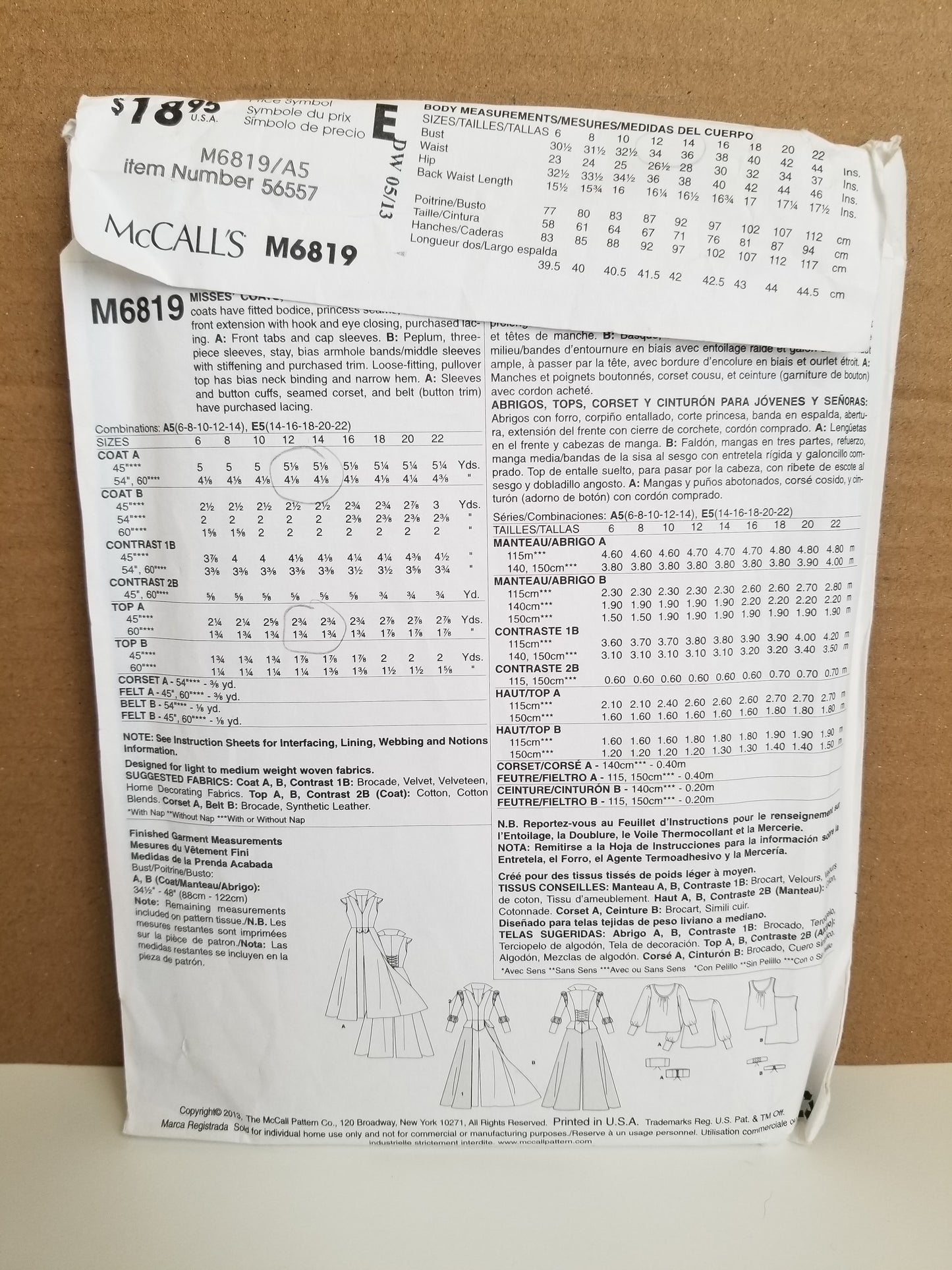 Mccalls M6819 Steampunk Gothic Costume Halloween Size 6-14 Pattern Uncut FF