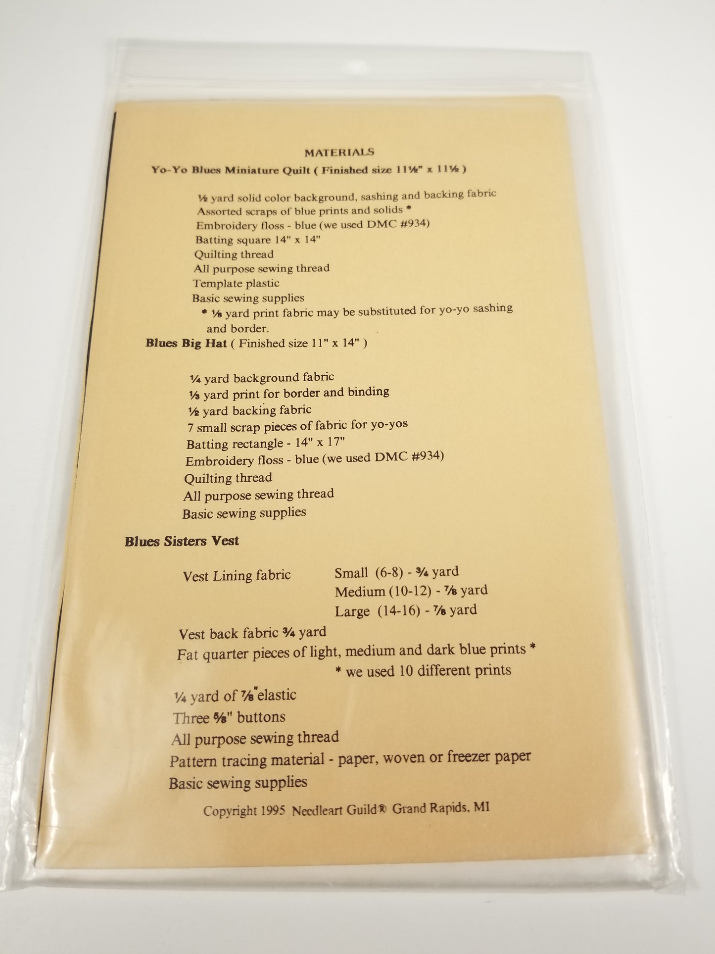 #40183 The Blues Sisters Needleart Guild Vest, miniature quilt sewing pattern