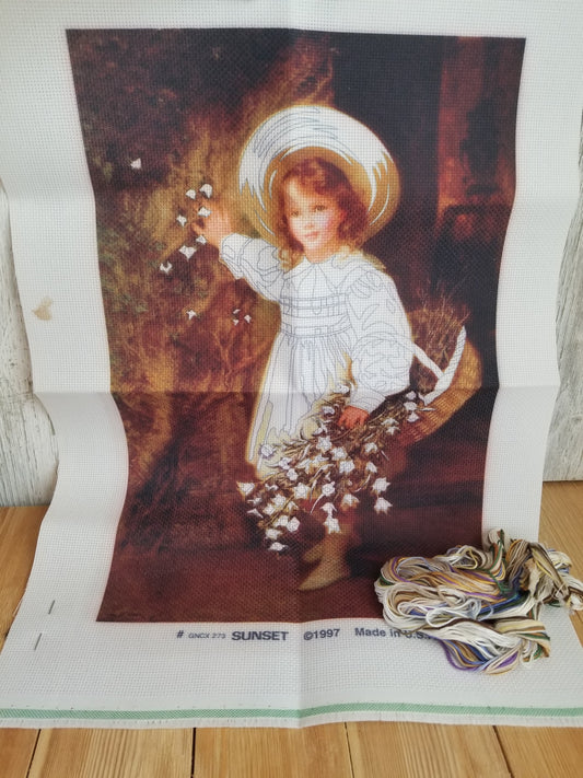 Sunset Stitchery Embroidery Kit #GNCX 273 Girl Picking Flowers
