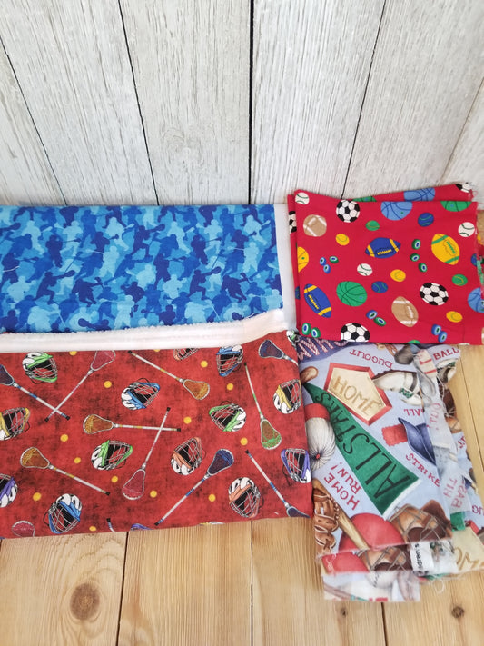 Sports Fabric Bundle 100% Cotton (lot of 4) Baseball, Cricket, Lacrosse, Hockey, Football