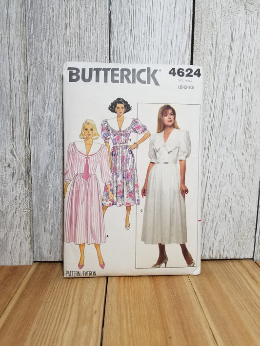 Butterick 4624 Misses 80's Dress Size 6-10 Uncut FF Sewing Pattern