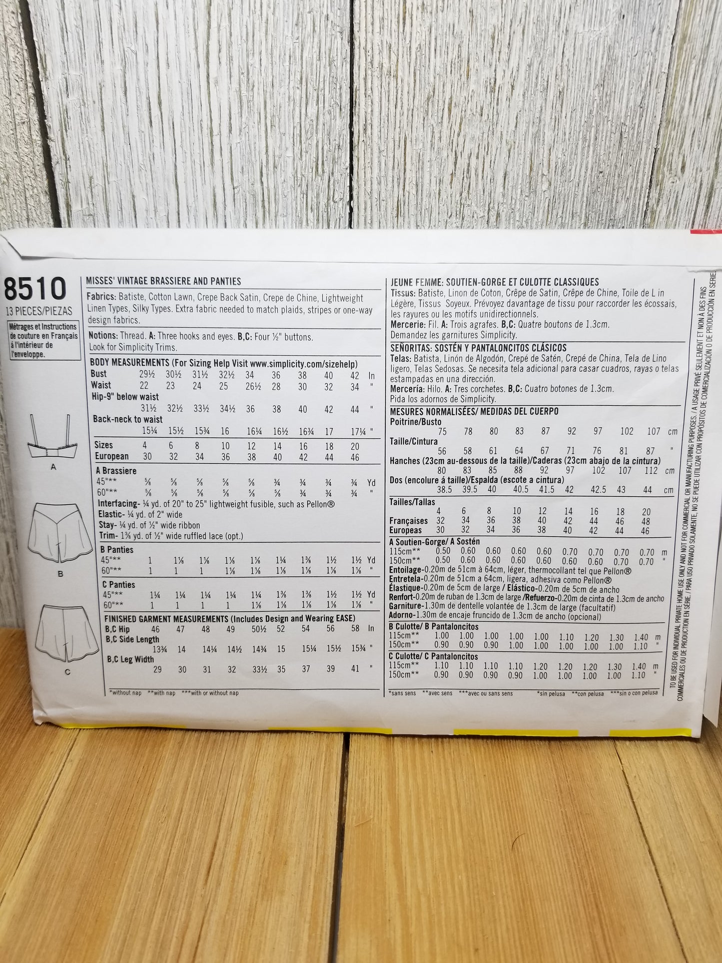 Simplicity 8510 Misses Vintage Brassiere and Panties Size 12-20 Uncut FF