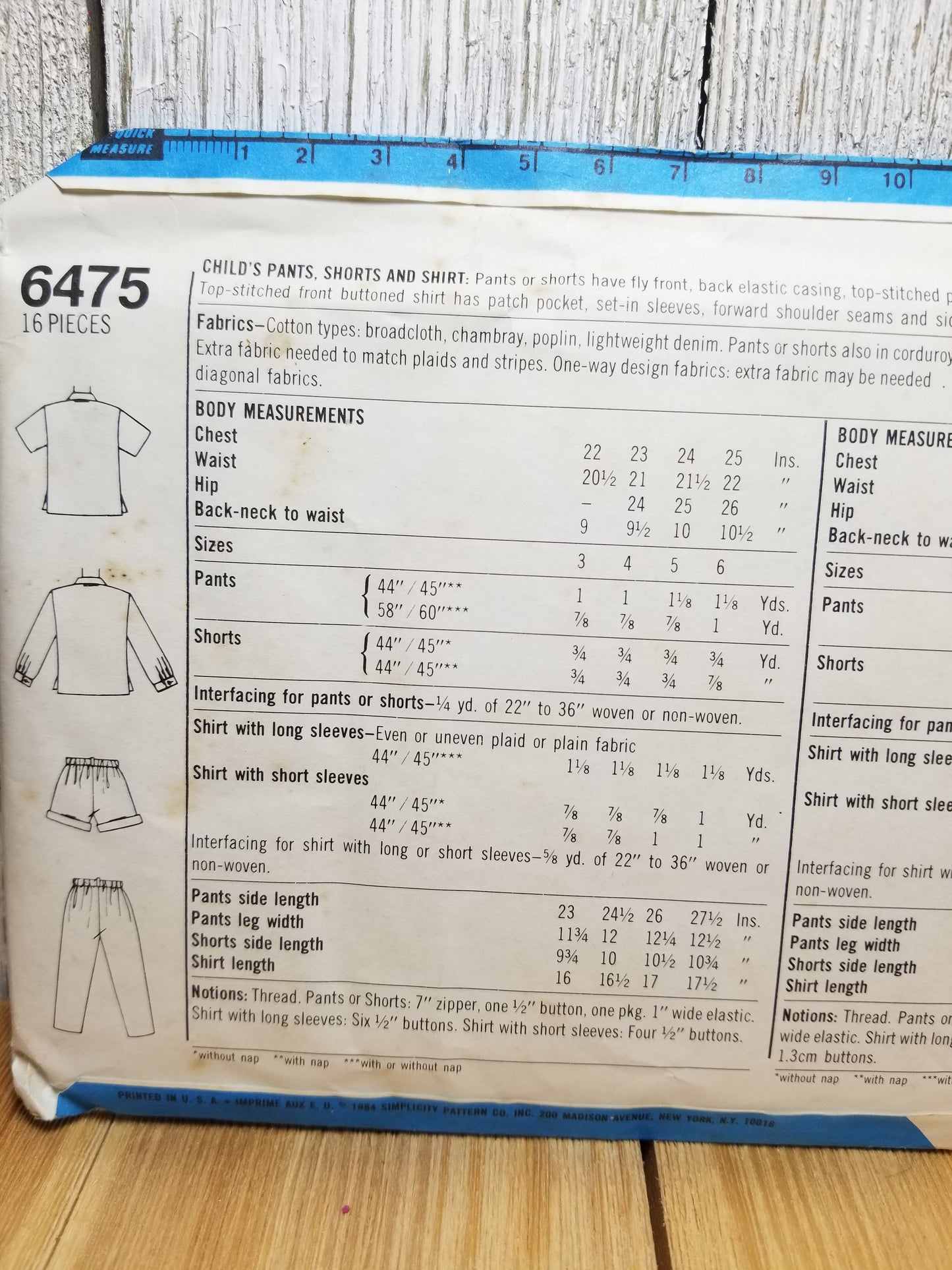 Simplicity 6475 UNCUT FF Size 3 Childs Pants Shorts and Shirt