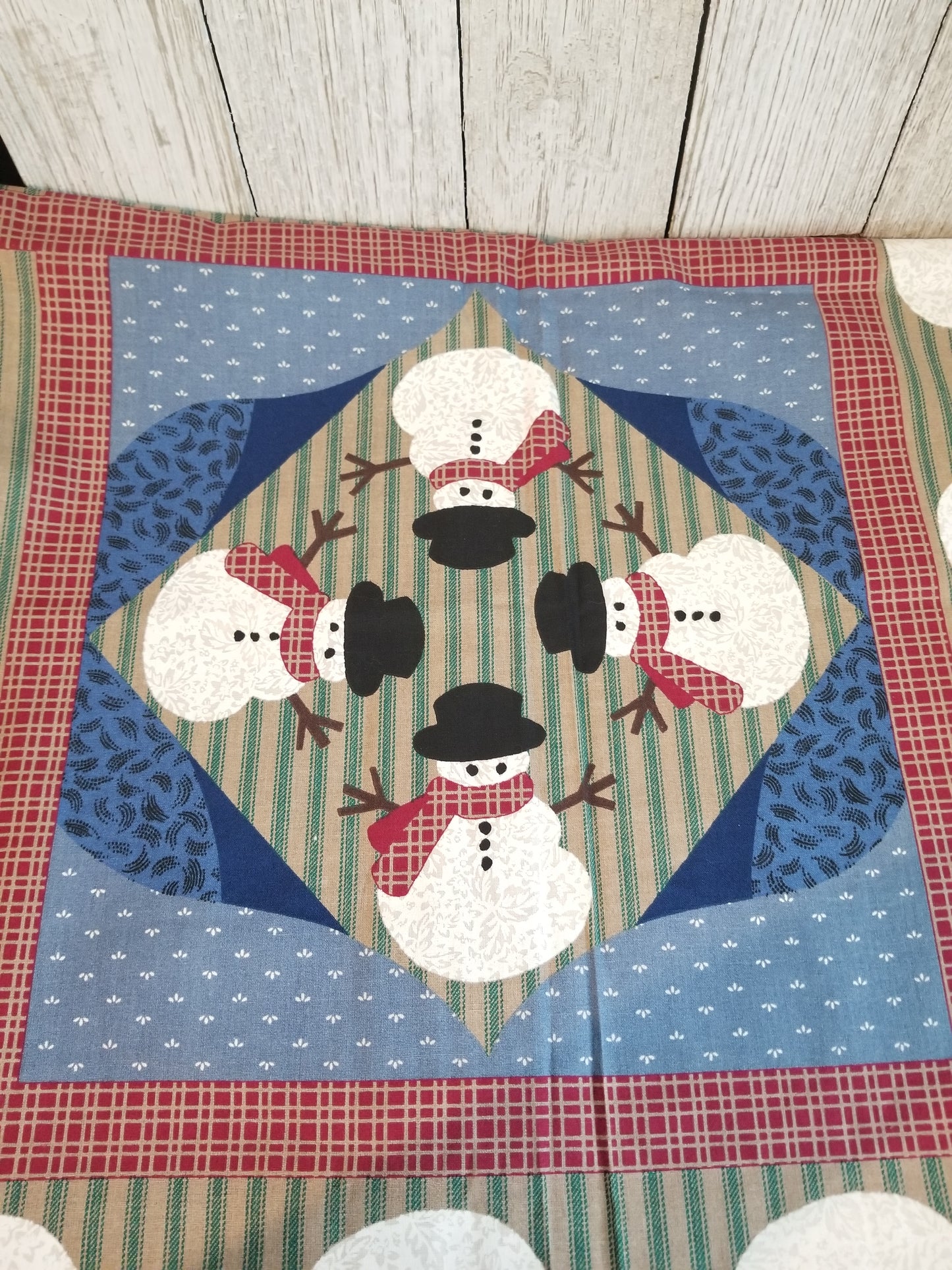 Vintage Wamsutta 100% Cotton Fabric Panel Christmas Snowman Sampler Gingerbread Men UNCUT