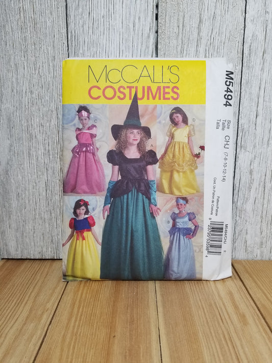 McCall's COSTUMES 5494 Girl Child Sizes CCE 3-6 7-14 PRINCESS WITCH Uncut FF Sewing Pattern