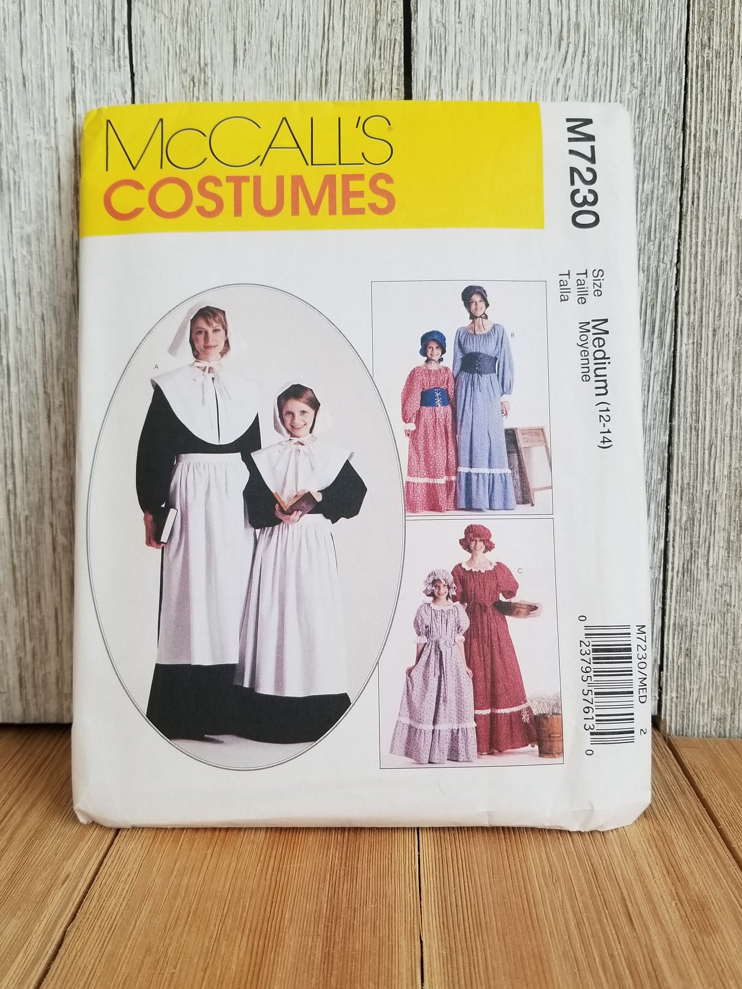 Mccalls M7230 2337 Historical Pioneer and Pilgrim Costume Halloween Size Medium (12-14) Pattern Uncut FF