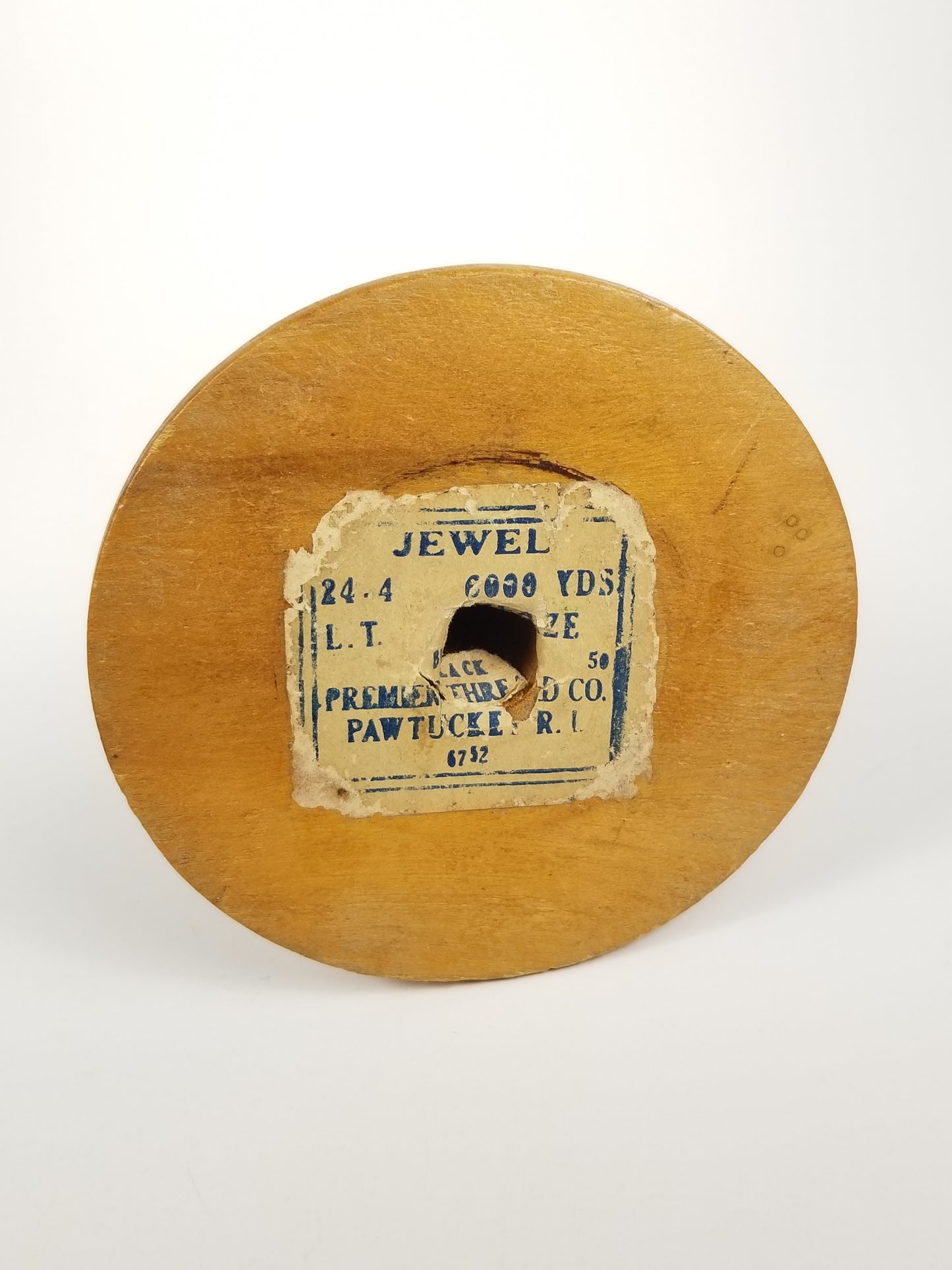 Vintage Industrial Wood Sewing BLACK Thread Spool Marked Jewel Pawtucket RI Cottagecore Farmhouse