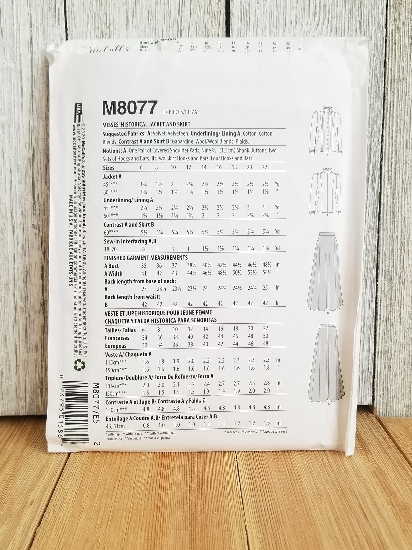 Mccalls M8077 Misses Historical Jacket & Skirt Costume Halloween Size 6-14 and 14-22 Pattern Uncut FF