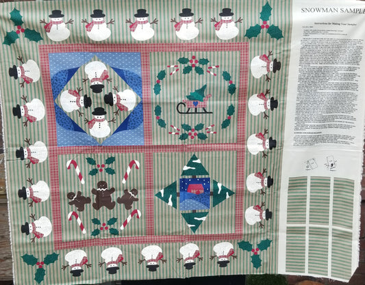 Vintage Wamsutta 100% Cotton Fabric Panel Christmas Snowman Sampler Gingerbread Men UNCUT