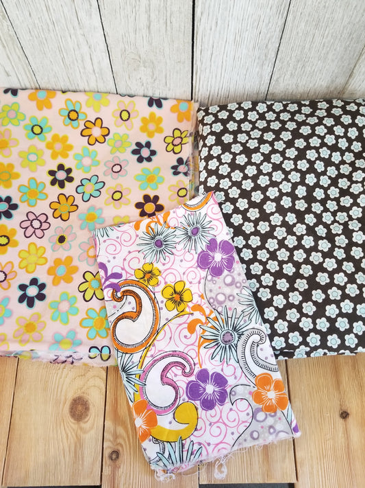 Bright Flower Fabric Bundle Pink Purple Flower and Pasiley Prints 2000's 100% Cotton
