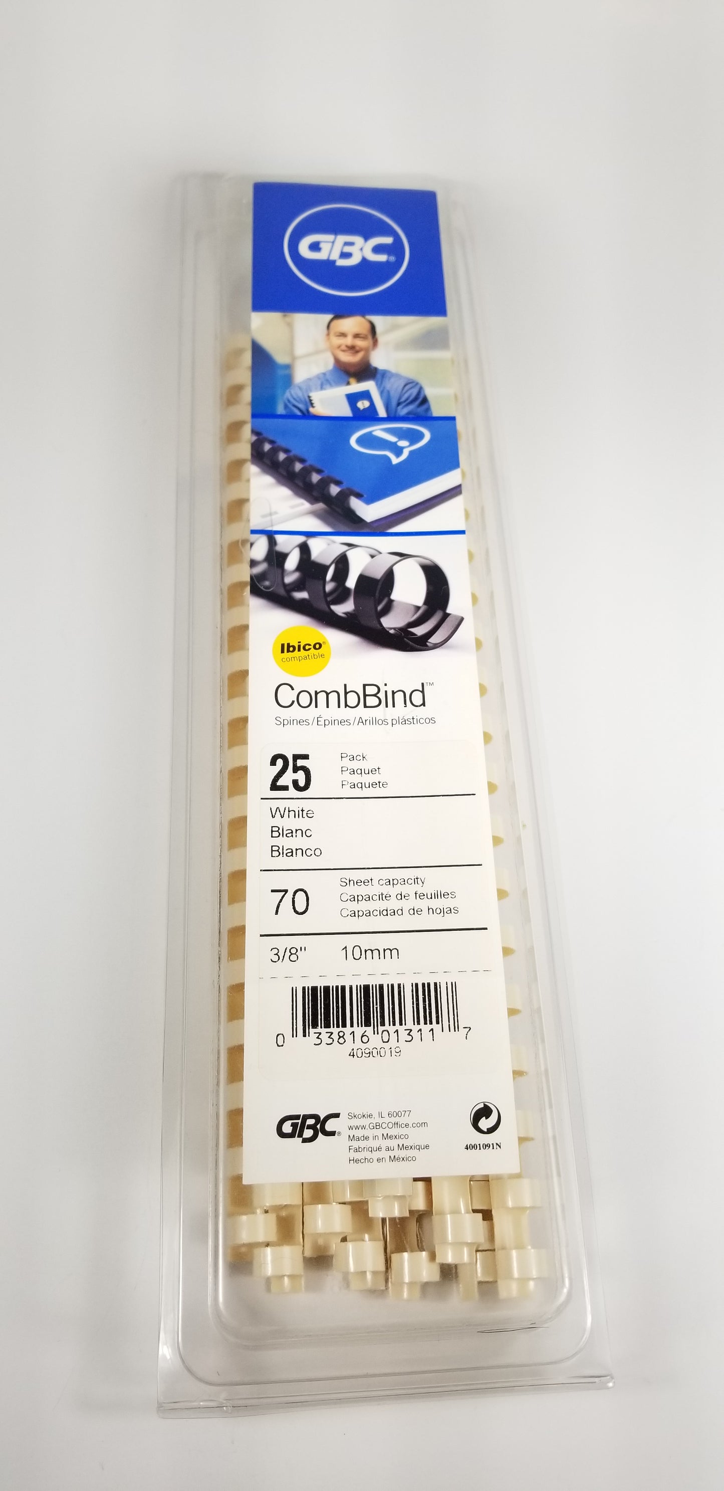 GBC Ibico plastic comb white 3/8" 11 count