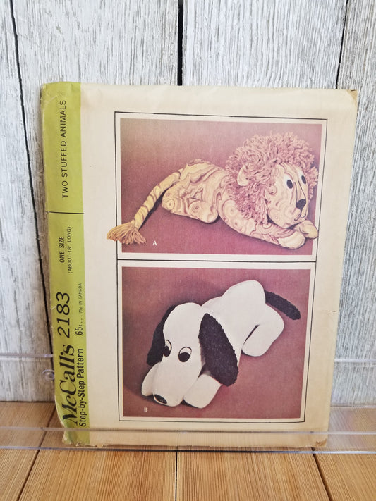 Rare Vintage McCall's 2183 8" Dog Lion Stuffed Animals Sewing Pattern Complete