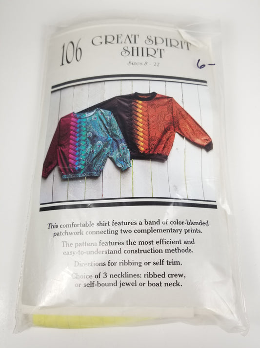 Great Spirit Shirt Extended Sizes Uncut patchwork Sewing Pattern