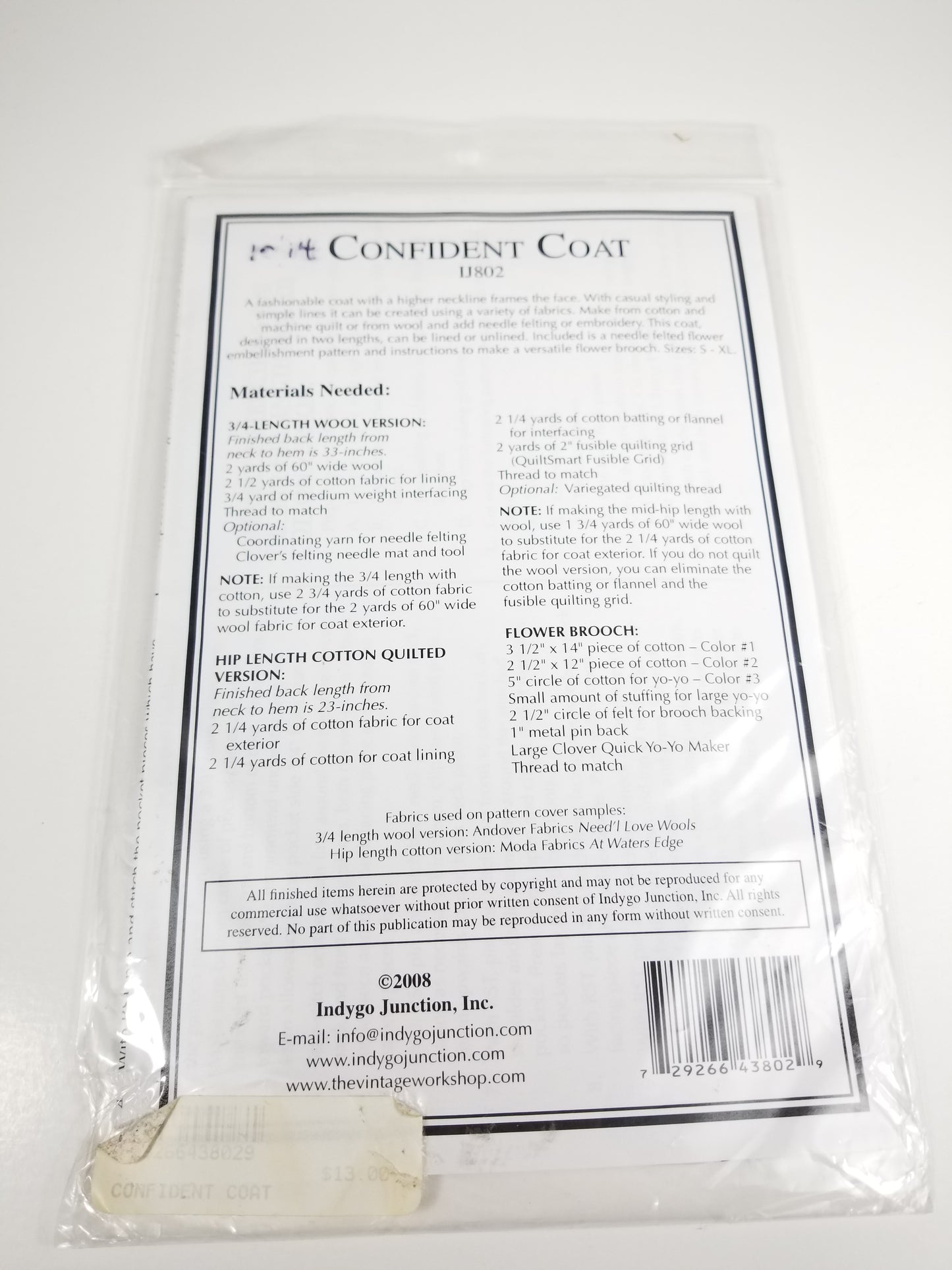 Indygo Junction Confident Coat IJ802 Sewing Pattern