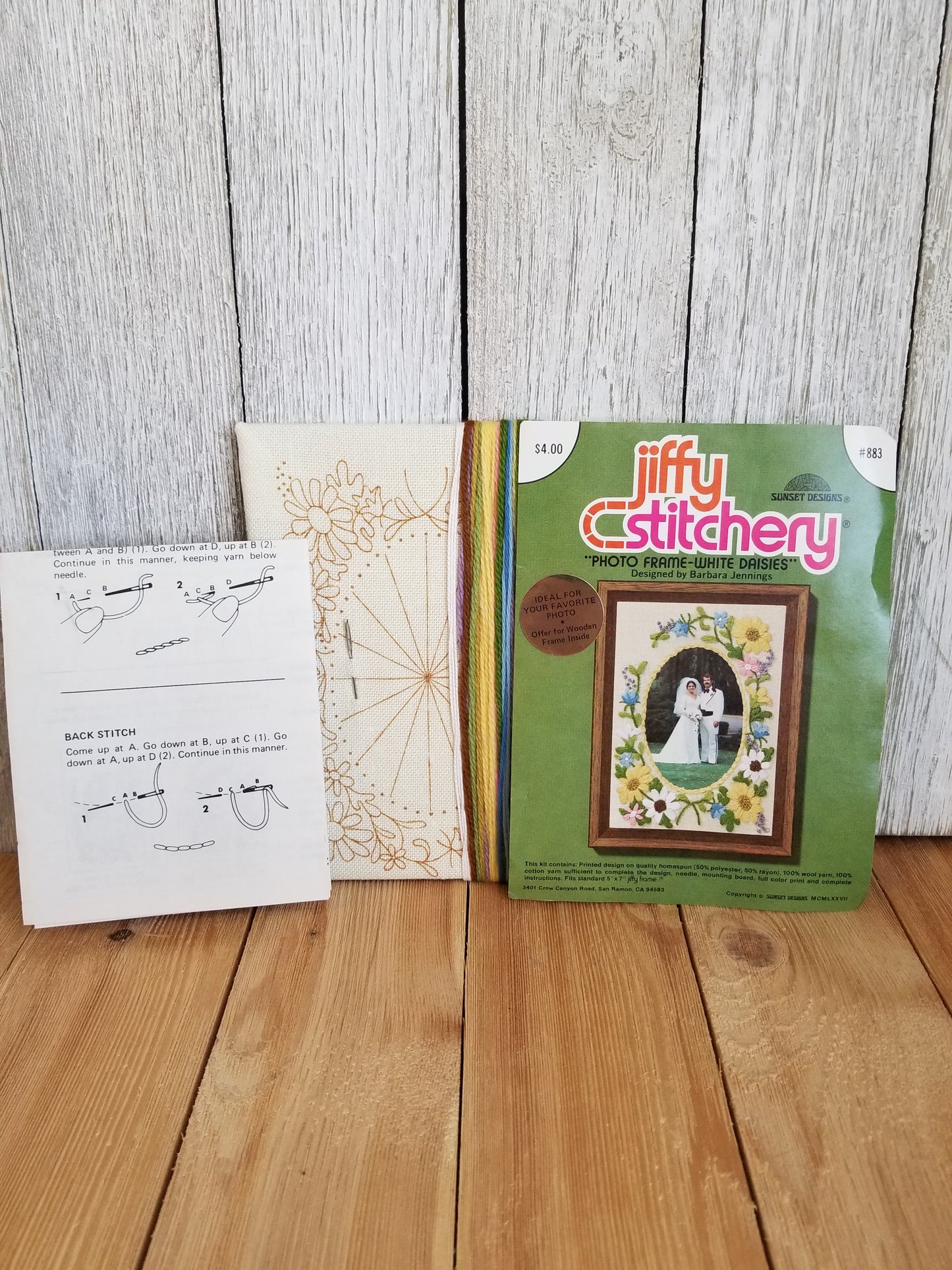 Jiffy Stitchery Photo Frame Yellow Daisies Purple Thistles Full Kit Unopened